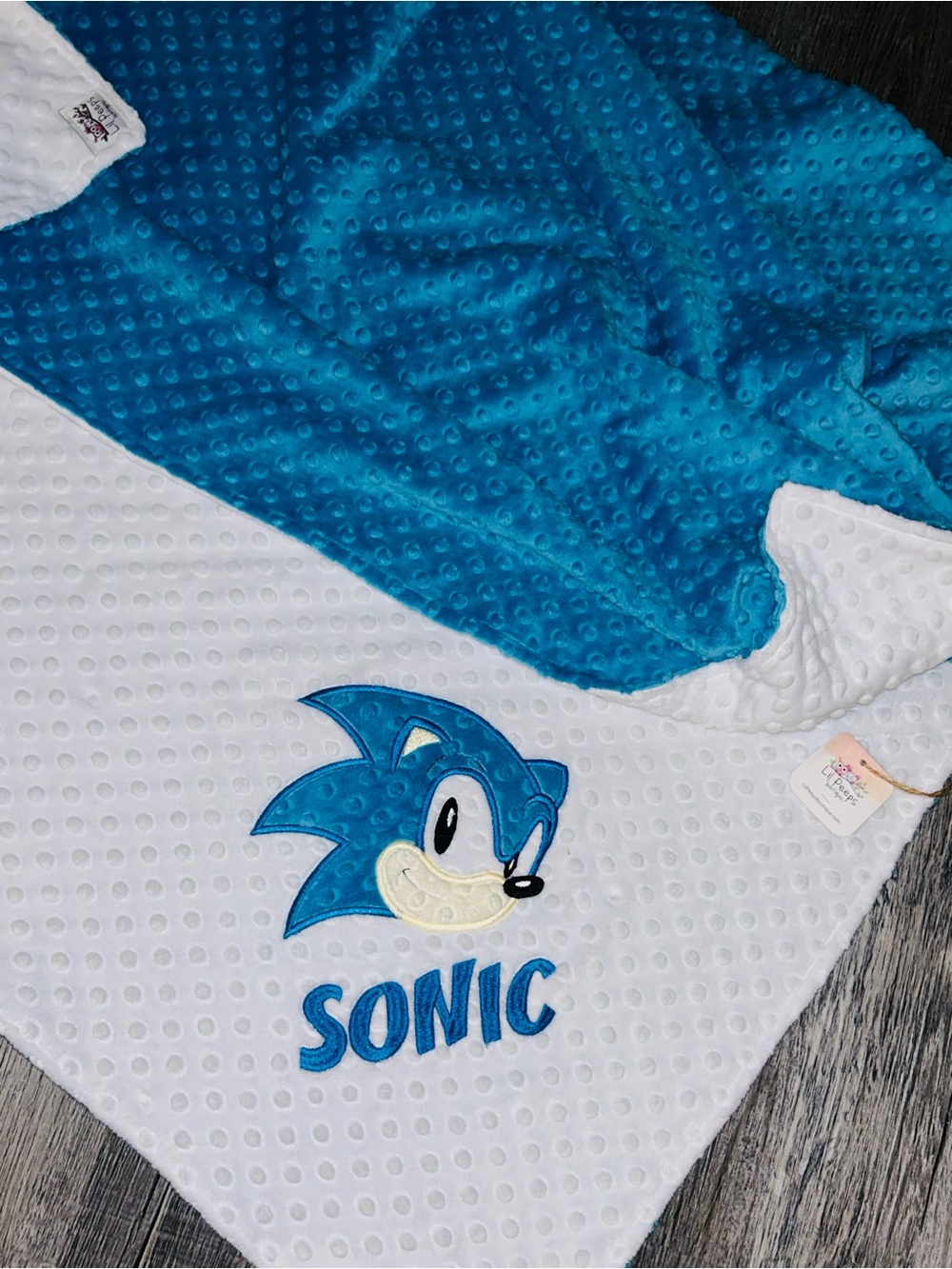 NEW Handmade Minky Blue & White Sonic the Hedgehog Blanket-Large Size 39x60